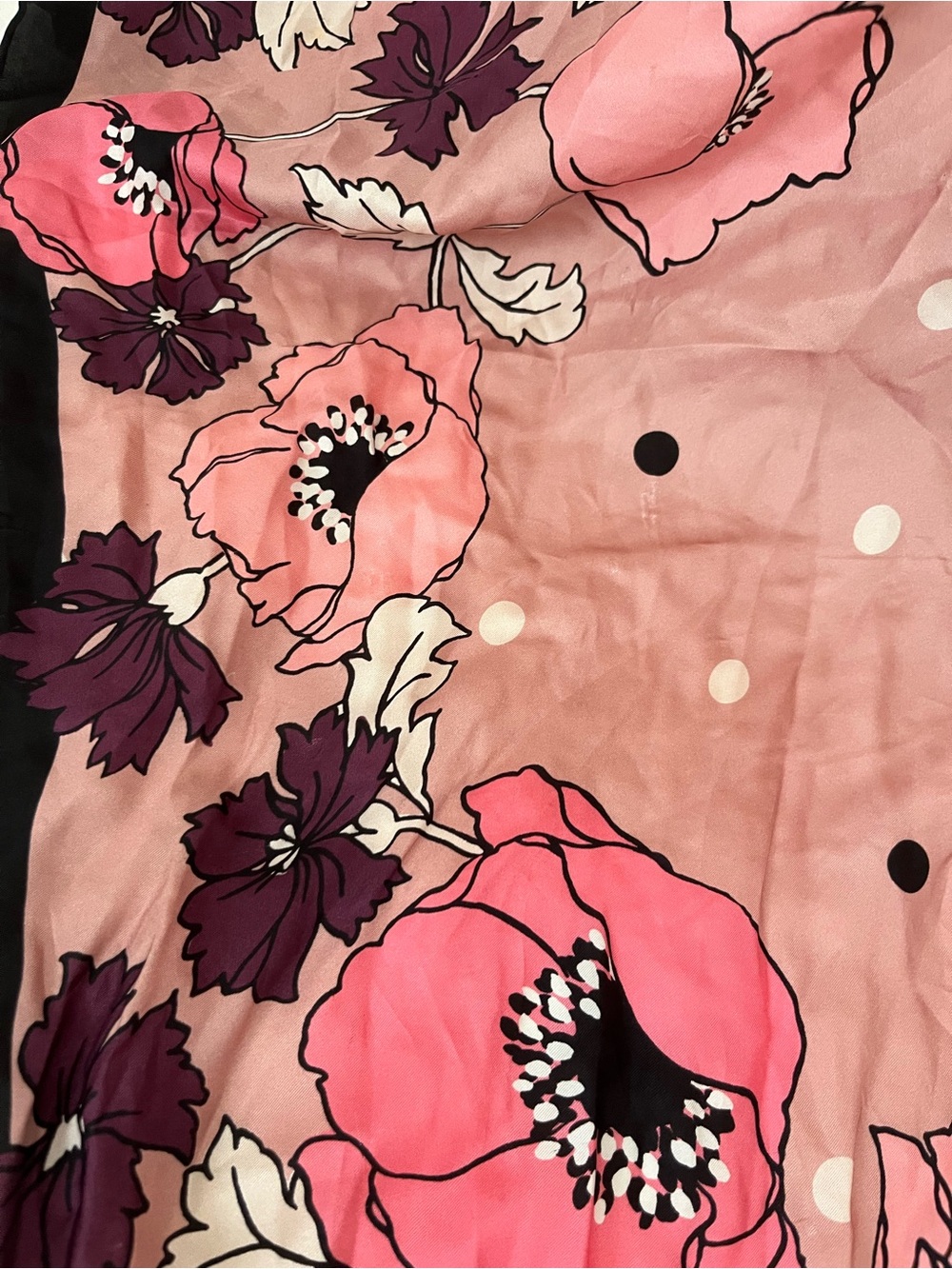 kate spade Pink Floral Silk-Feel Scarf with black Accents